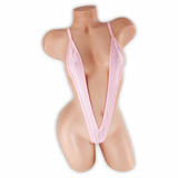 Rose Quartz (Baby Pink) Elektra V Slingshot Bodysuit front view on mannequin, deep V straps over the chest