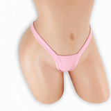 Rose Quartz baby pink heart v-back thong on mannequin, front view, Golddiggers Boutique