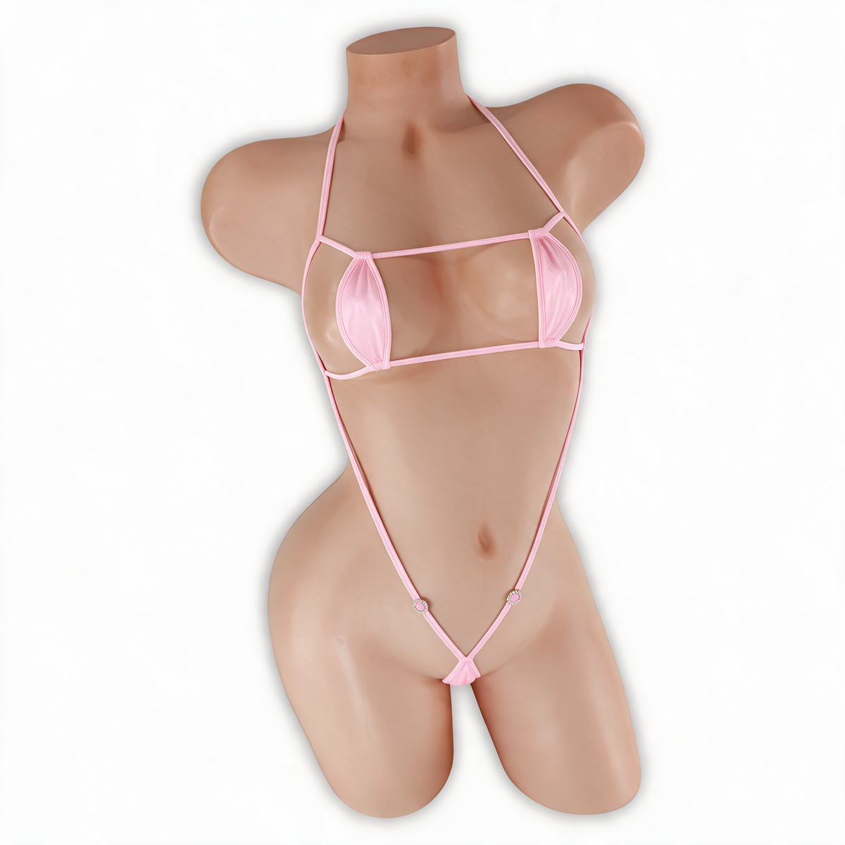 Rose Quartz baby pink Juno Micro Bling Bodysuit, front, Golddiggers Boutique