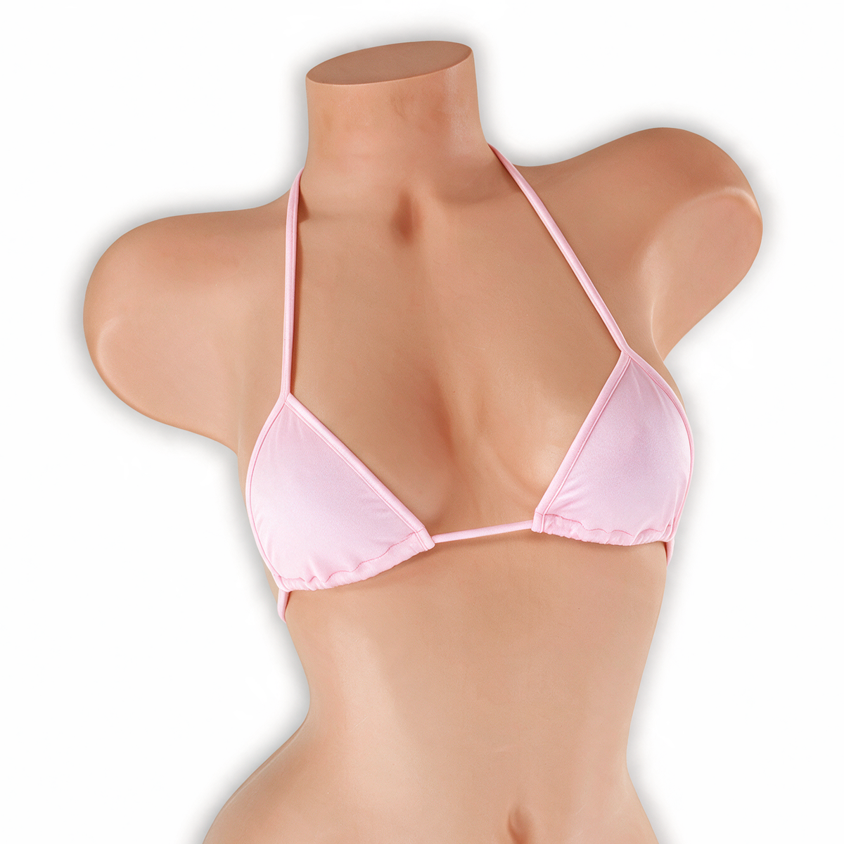 Rose Quartz baby pink mini tri top on mannequin, front view, Golddiggers Boutique