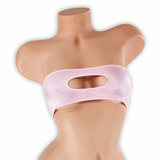 Rose Quartz baby pink peekaboo bandeau top with keyhole on mannequin, front view, Golddiggers Boutique