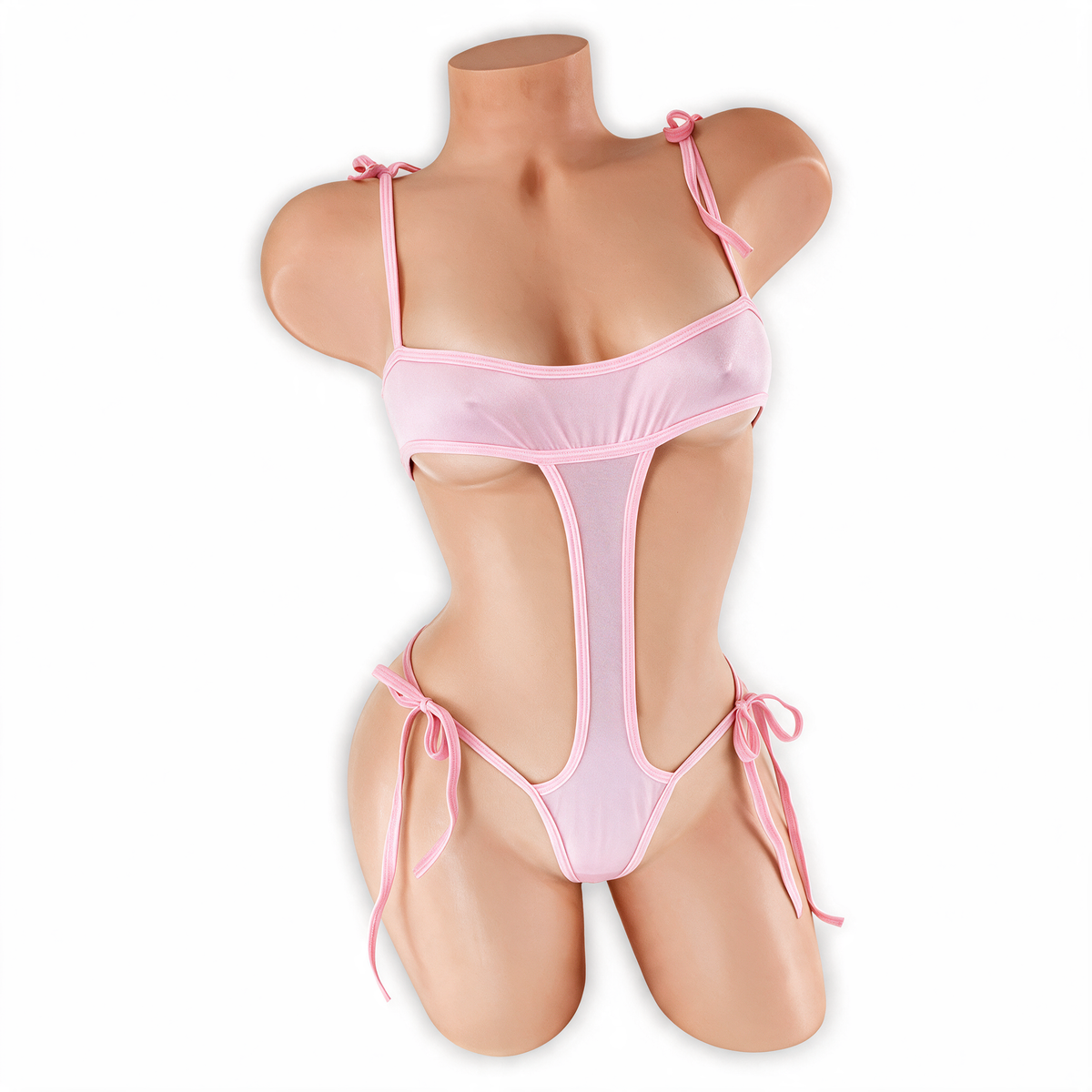 Rose Quartz baby pink Skye shoulder tie bodysuit, front, Golddiggers Boutique