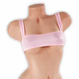 Rose Quartz baby pink sleek underboob top on mannequin, front view, Golddiggers Boutique