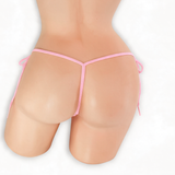 Rose Quartz baby pink tie side g-string on mannequin, back view, Golddiggers Boutique