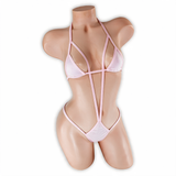 Rose Quartz baby pink Zaria micro triangle slingshot bodysuit, front, Golddiggers Boutique
