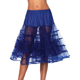 Close-up front view of royal blue knee length ruffle petticoat - Golddiggers Boutique