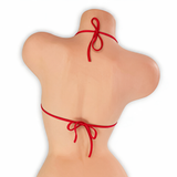 Ruby red adjustable center tie top on mannequin, back view, Golddiggers Boutique