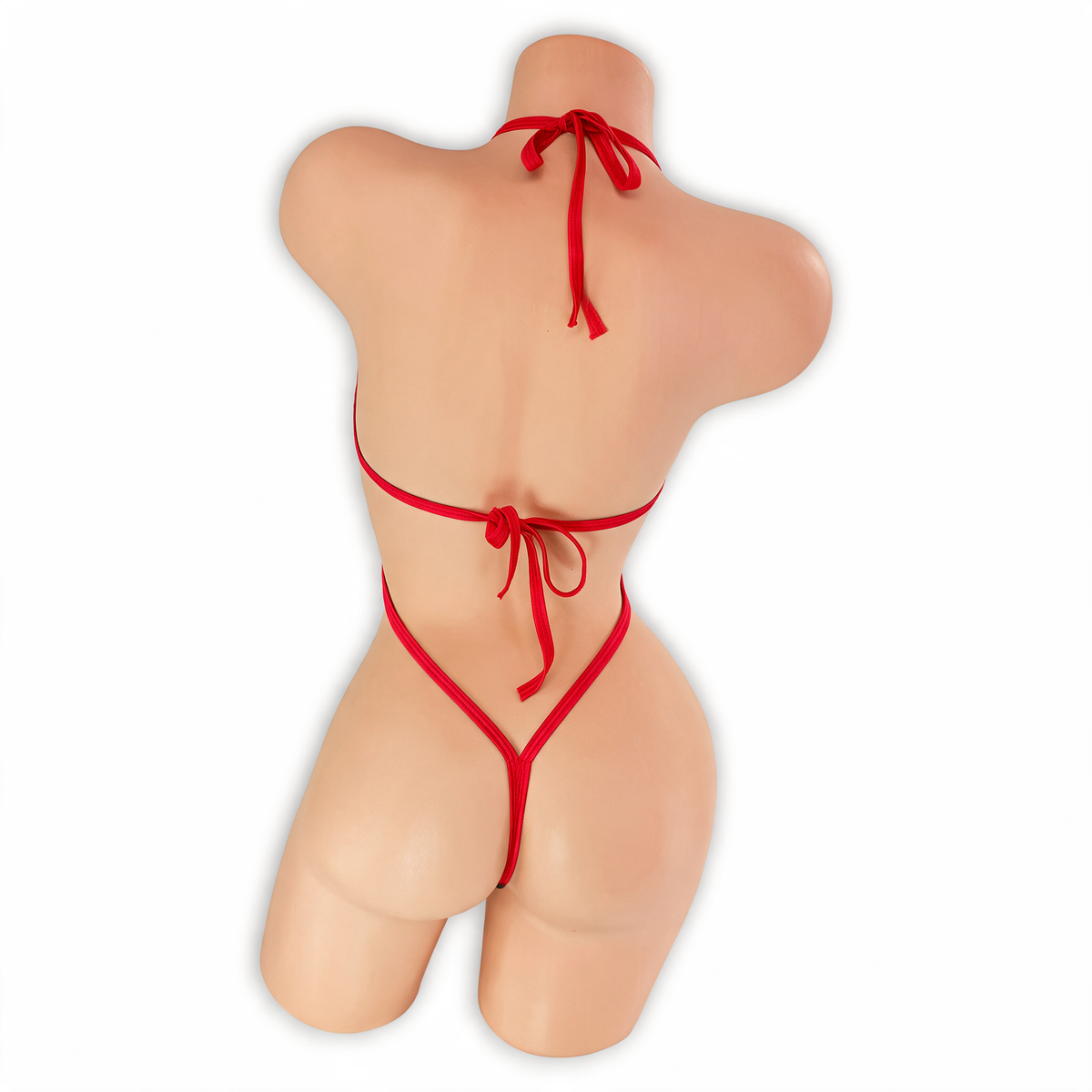 Ruby red Desiree double O-ring halter bodysuit, back, Golddiggers Boutique