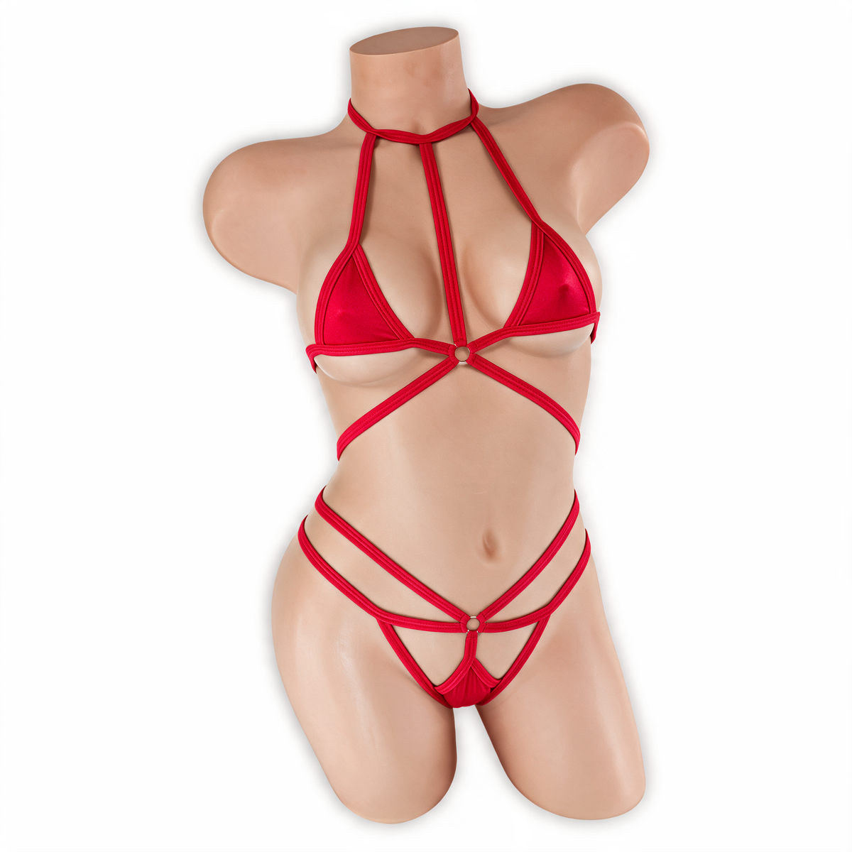 Ruby red Dolly Choker Micro Bodysuit, front, Golddiggers Boutique