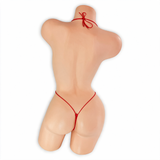 Ruby (Red) Kali Teeny Weeny Slingshot Bodysuit back view on mannequin, neck tie, waist string and G-string