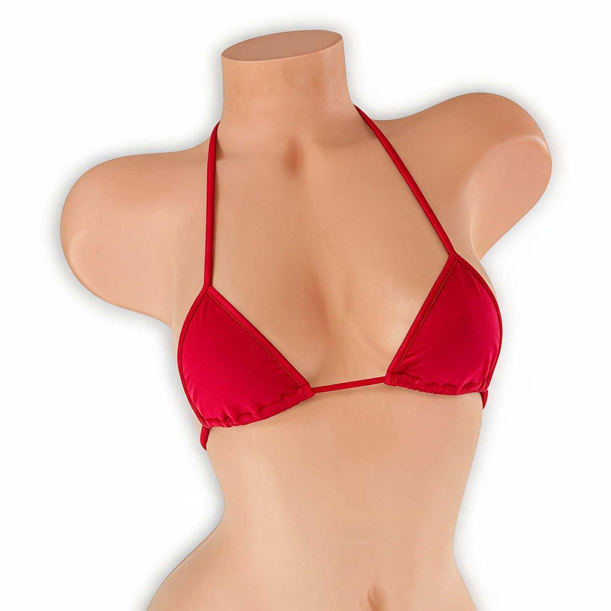 Ruby red mini tri top on mannequin, front view, Golddiggers Boutique