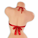 Ruby red open front o-ring top on mannequin, back view, Golddiggers Boutique