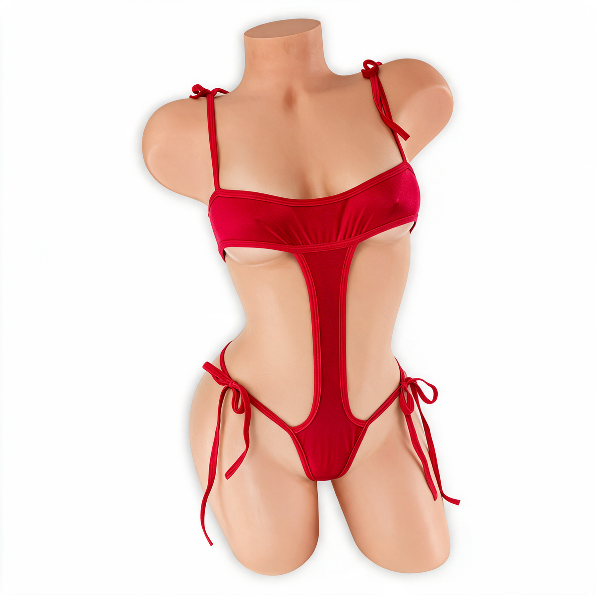 Ruby red Skye shoulder tie bodysuit, front, Golddiggers Boutique