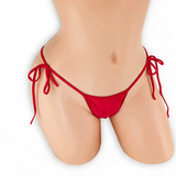 Ruby red tie side g-string on mannequin, front view, Golddiggers Boutique