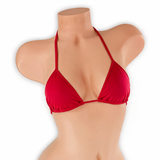 Ruby red tri top on mannequin, front view, Golddiggers Boutique