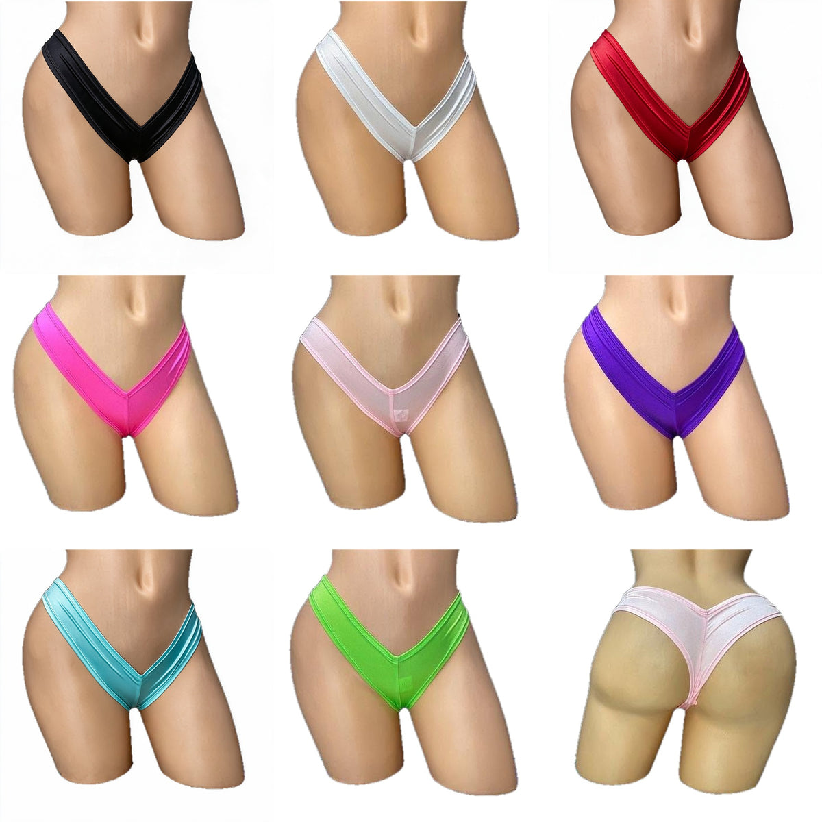 Scrunch back super micro shorts in all 8 colors, front and back, Golddiggers Boutique