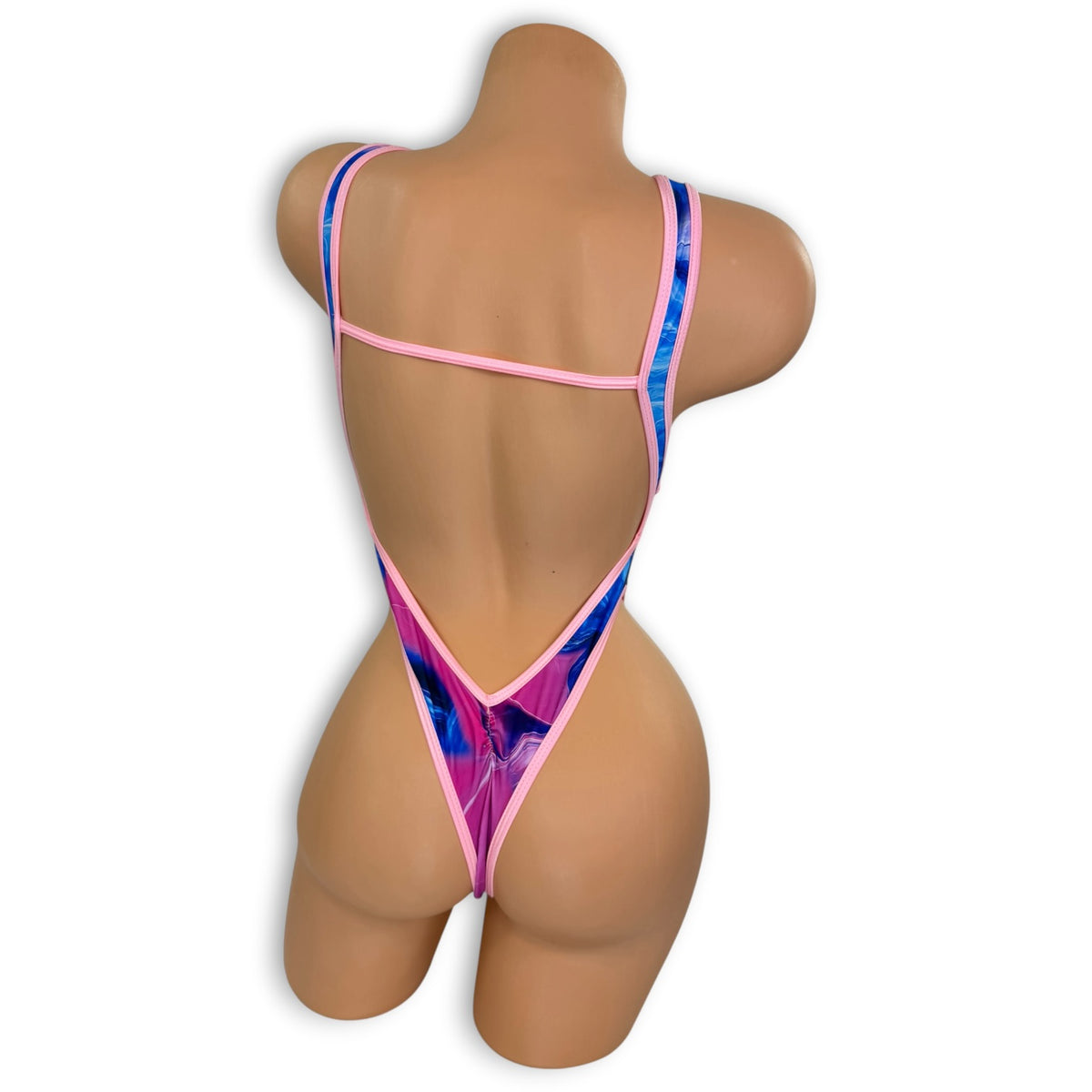Smoked Carson bodysuit on mannequin, back view showing thong back - Golddiggers Boutique