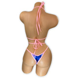 Smoked Drea halter 'kini on mannequin, back view showing ties and g-string - Golddiggers Boutique