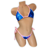 Smoked Maggie tie-side 'kini with larger triangle top, front view - Golddiggers Boutique