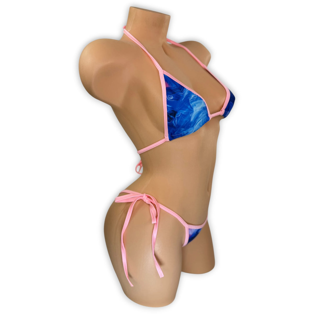 Smoked Maggie tie-side 'kini on mannequin, angled side view - Golddiggers Boutique