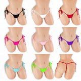 Tie Side G-String on mannequin in all 8 colors, Golddiggers Boutique