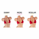 Micro vs skinny vs regular tri top size comparison on mannequin, Golddiggers Boutique