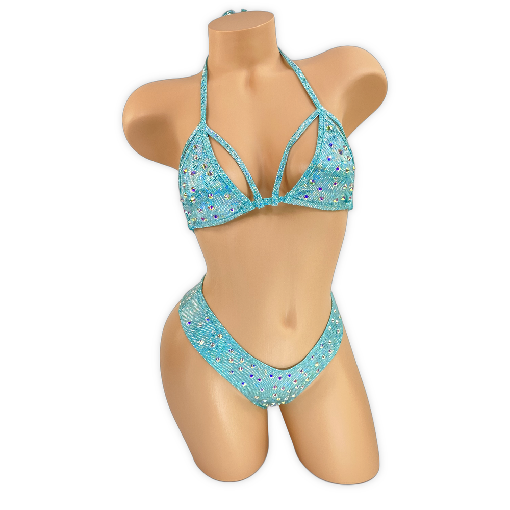 Turquoise Marina Holo Rhinestone Strappy 'Kini