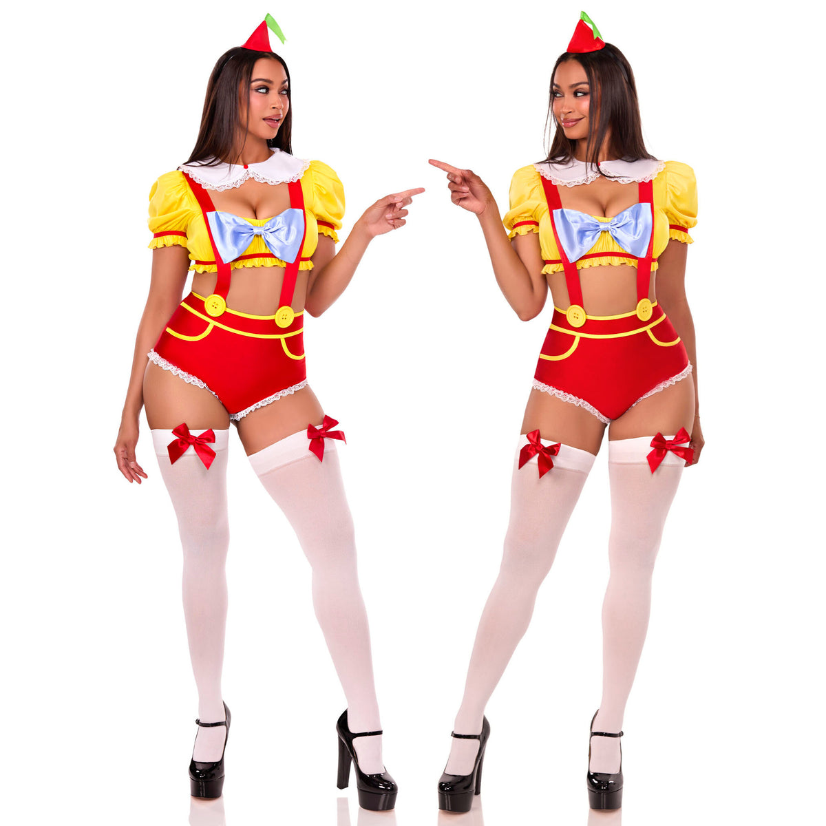 Front view of the twin darling costume worn as a matching pair - Golddiggers Boutique