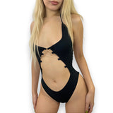 Simone Black Tie Neck Bodysuit