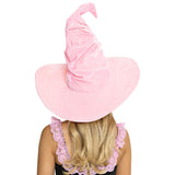 Close back view of pink velvet ruched witch hat - Golddiggers Boutique