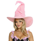 Close front view of pink velvet ruched witch hat - Golddiggers Boutique