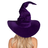 Close back view of purple velvet ruched witch hat - Golddiggers Boutique