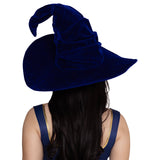 Close back view of royal blue velvet ruched witch hat - Golddiggers Boutique