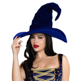 Close front view of royal blue velvet ruched witch hat - Golddiggers Boutique