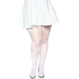 Front view of white butterfly net tights in plus size - Golddiggers Boutique