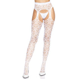 Front view of white heart net suspender tights - Golddiggers Boutique
