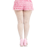 Back view of white plus size heart net tights - Golddiggers Boutique