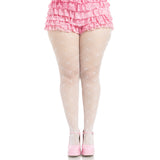 Front view of white plus size heart net tights - Golddiggers Boutique