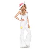 Front view of white spaghetti strap unitard - Golddiggers Boutique