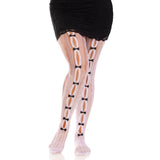 Front view of white striped net tights with keyholes and mini bows - Golddiggers Boutique