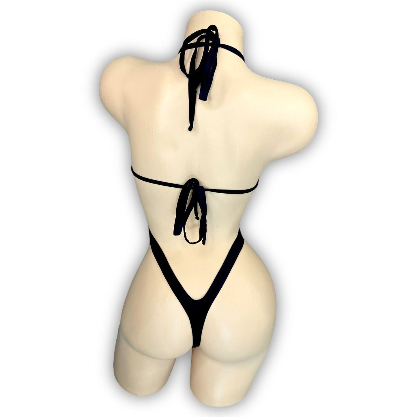 Maribel black rhinestone bodysuit thong back, back view — Golddiggers Boutique exotic dancewear