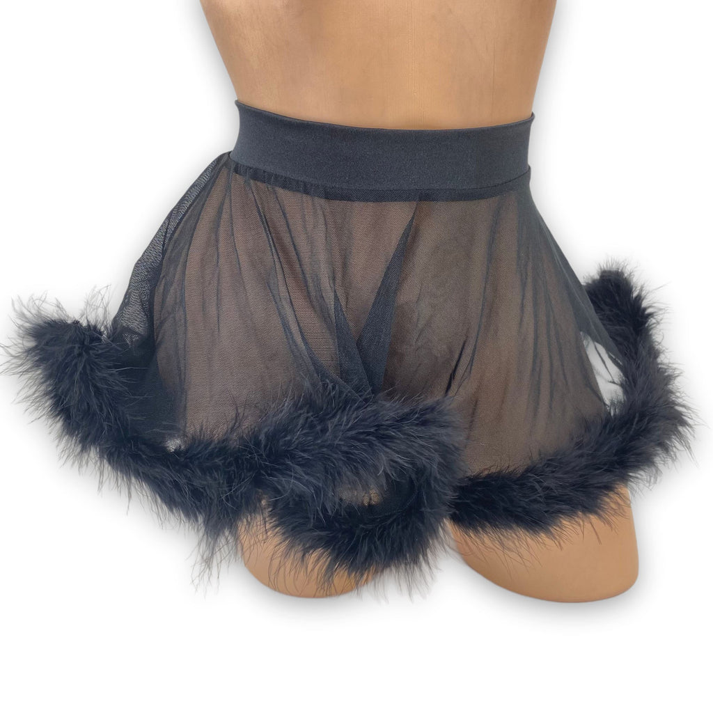 Black Mesh & Feather Skirt
