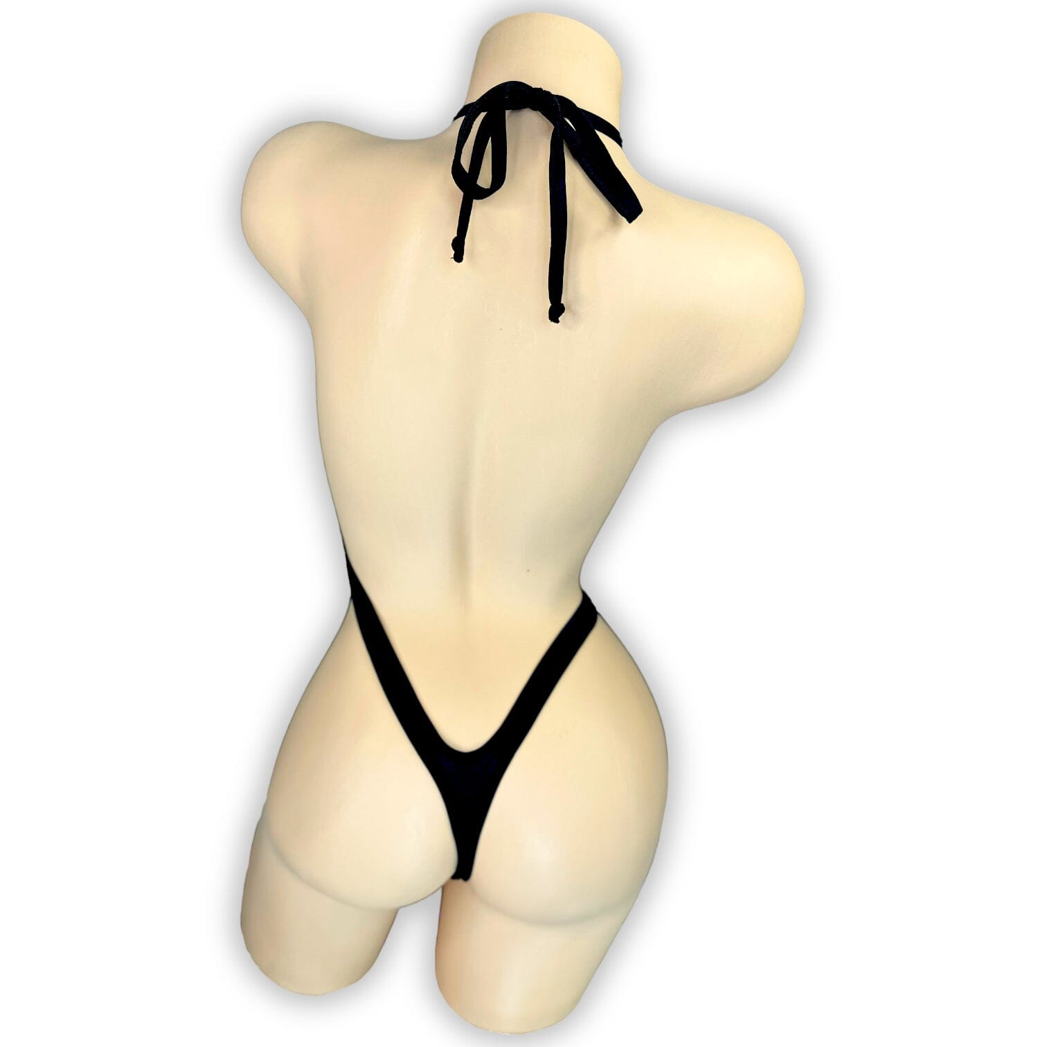 Jacqueline black mesh bodysuit thong back detail, back view — Golddiggers Boutique exotic dancewear
