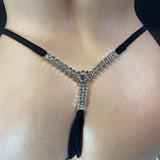 Black Rhinestone Y Back Thong