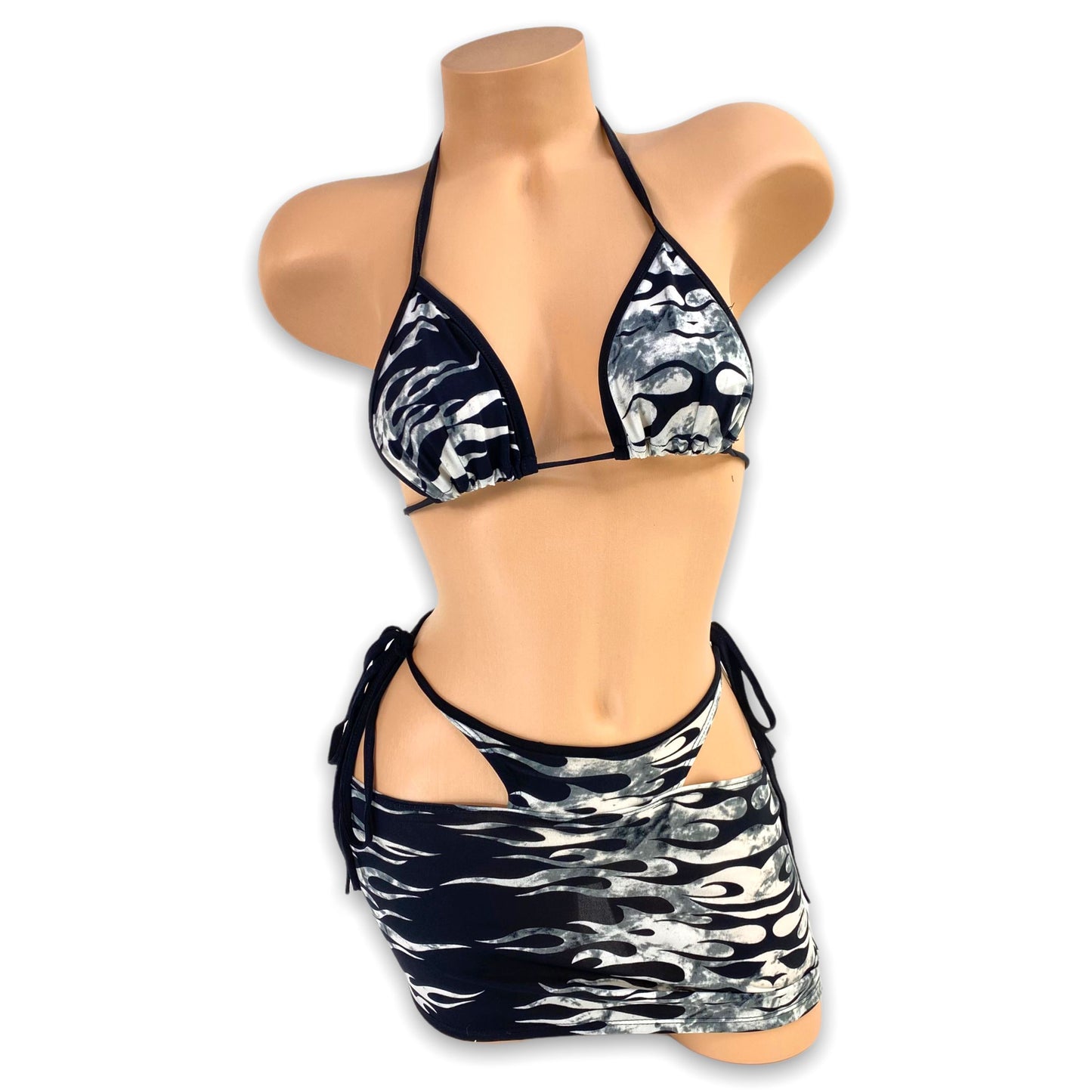 Black & White Flame Salma Faux Thong Skirt Set