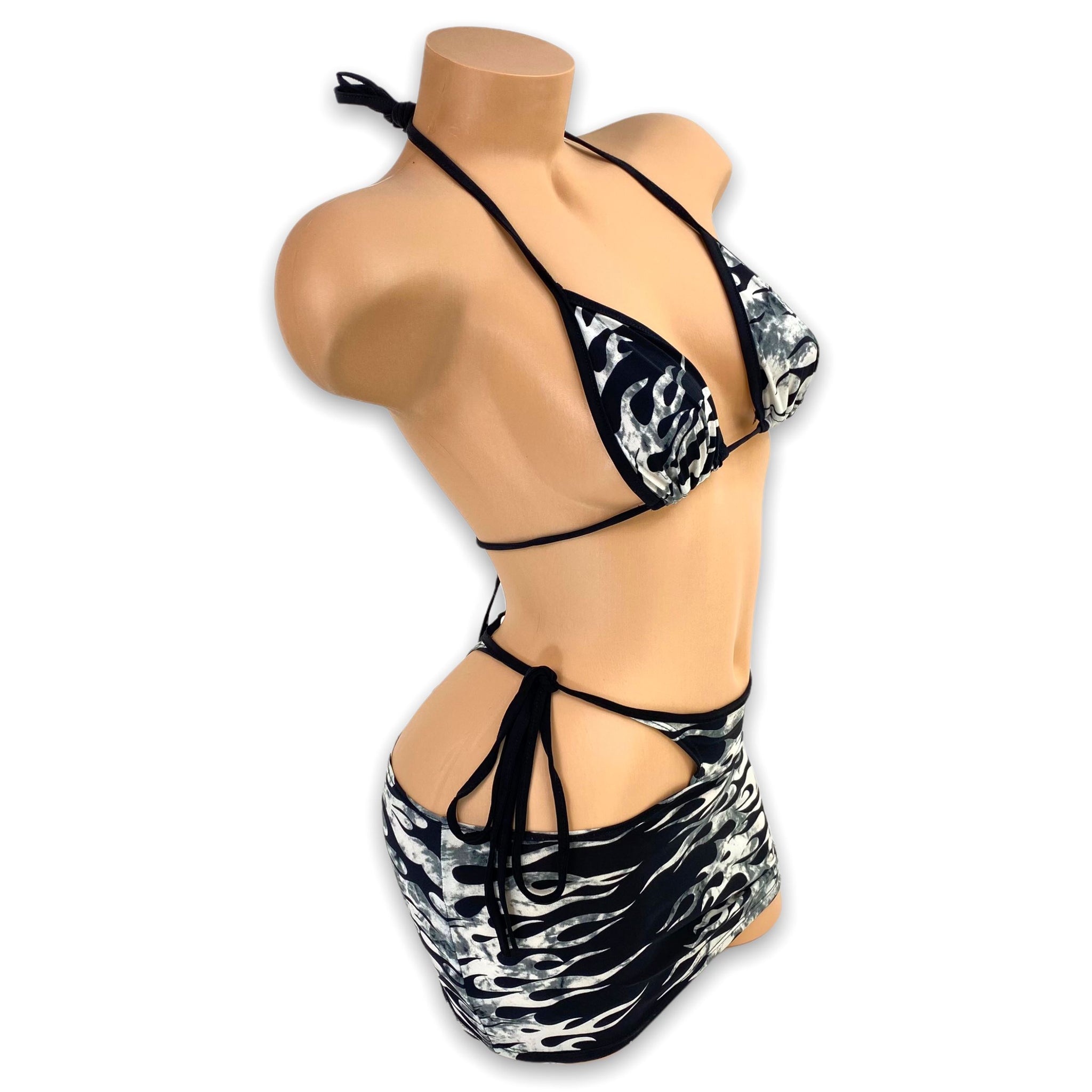 Black & White Flame Salma Faux Thong Skirt Set