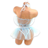 Blue Princess Costume choker and cuff accessories, close-up — Golddiggers Boutique exotic dancewear