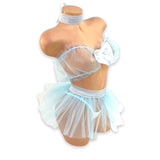Blue Princess Costume white g-string and mini skirt, back view — Golddiggers Boutique exotic dancewear