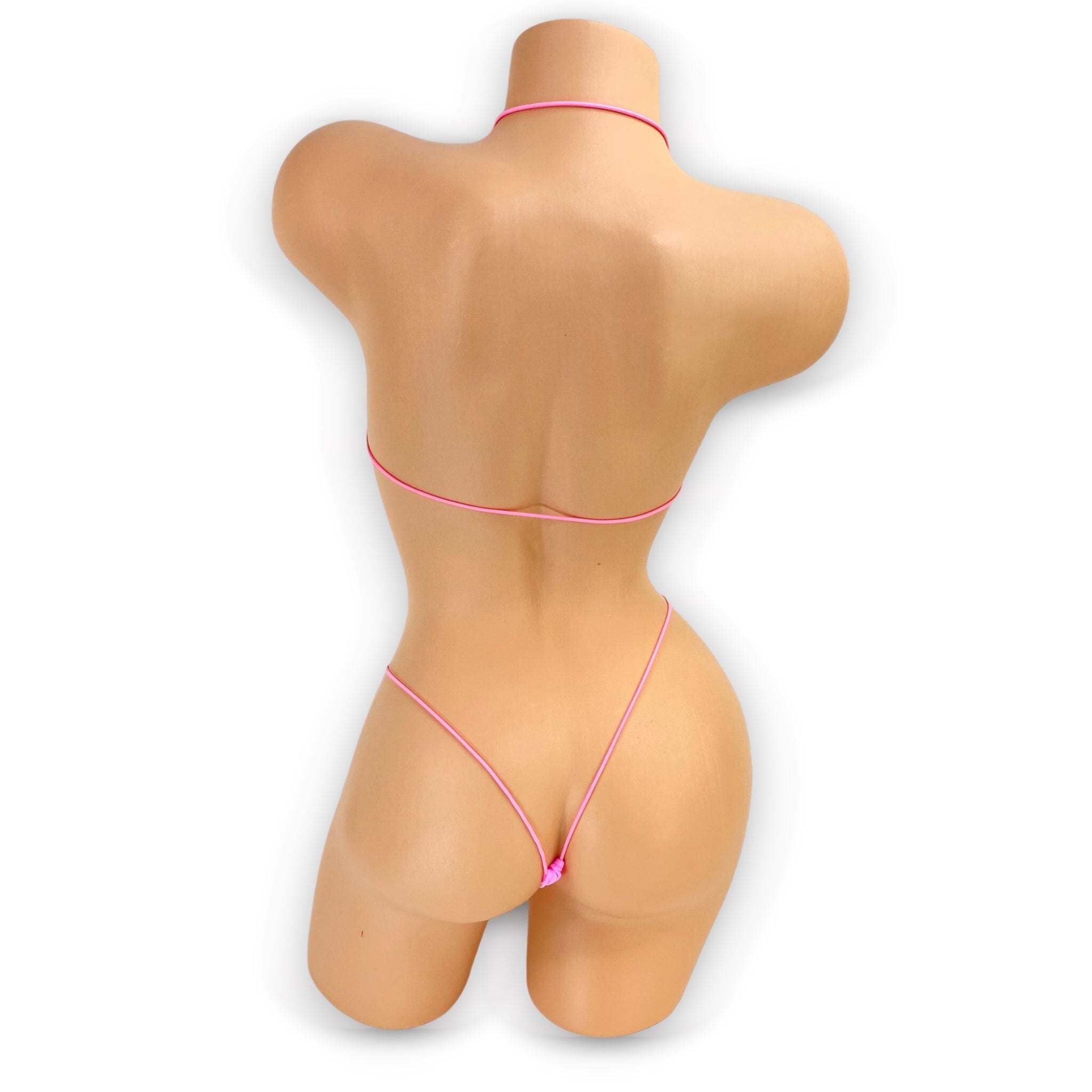 Bubble gum pink teeny tiny micro kini back view showing g-string thong — Golddiggers Boutique exotic dancewear
