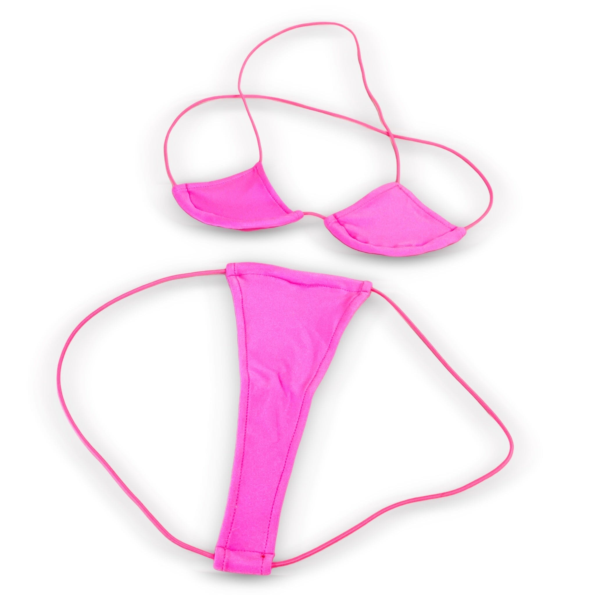 Baby pink micro triangle kini flat lay view — Golddiggers Boutique
